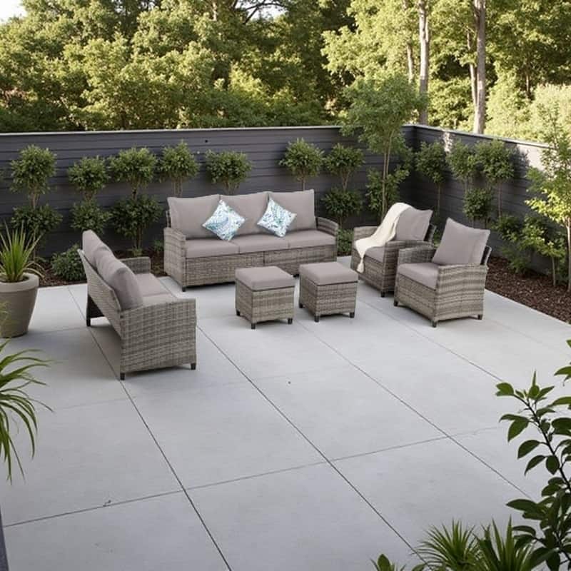 6-Piece Outdoor Patio Sofa Set with Cushions and Ottomans, All-Weather PE Wicker Sectional Conversation Furniture