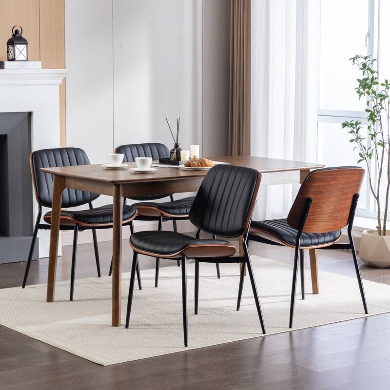 Mid Century Modern Faux Leather Dining Chairs Set of 2 with Metal Legs