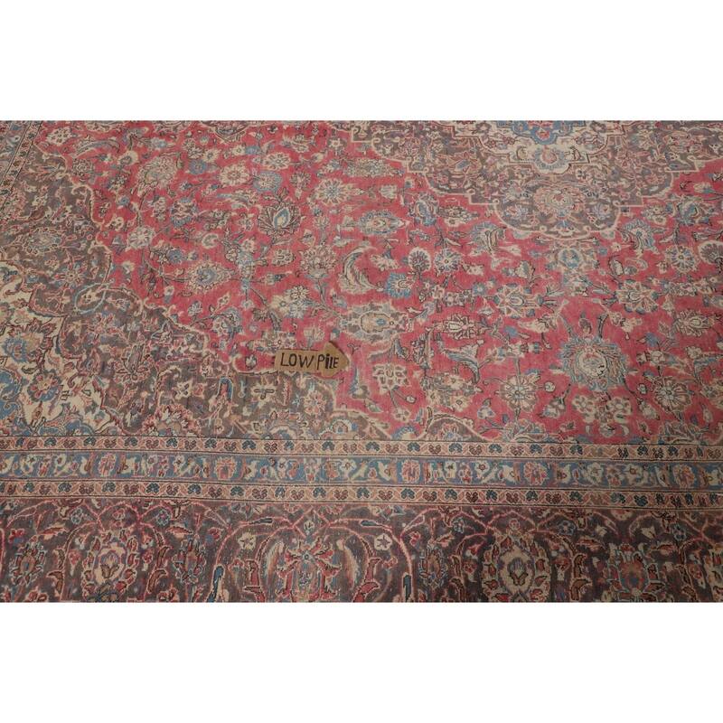 Traditional Pink Kashan Persian Vintage Rug Hand-Knotted Wool Carpet - 9'0"x 11'9"