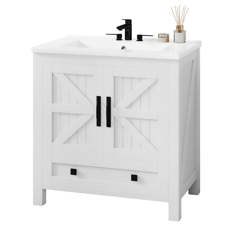 Moasis 30 Inch Farmhouse Bathroom Vanity with Sink and Barn Door Storage for Small Spaces