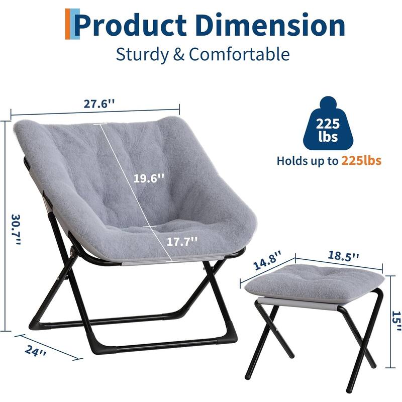 Comfy Folded Chair,Saucer Chair, Lounge Chair - XL Foldable Faux Fur Floor Seat, Non-Slip Base for Stability