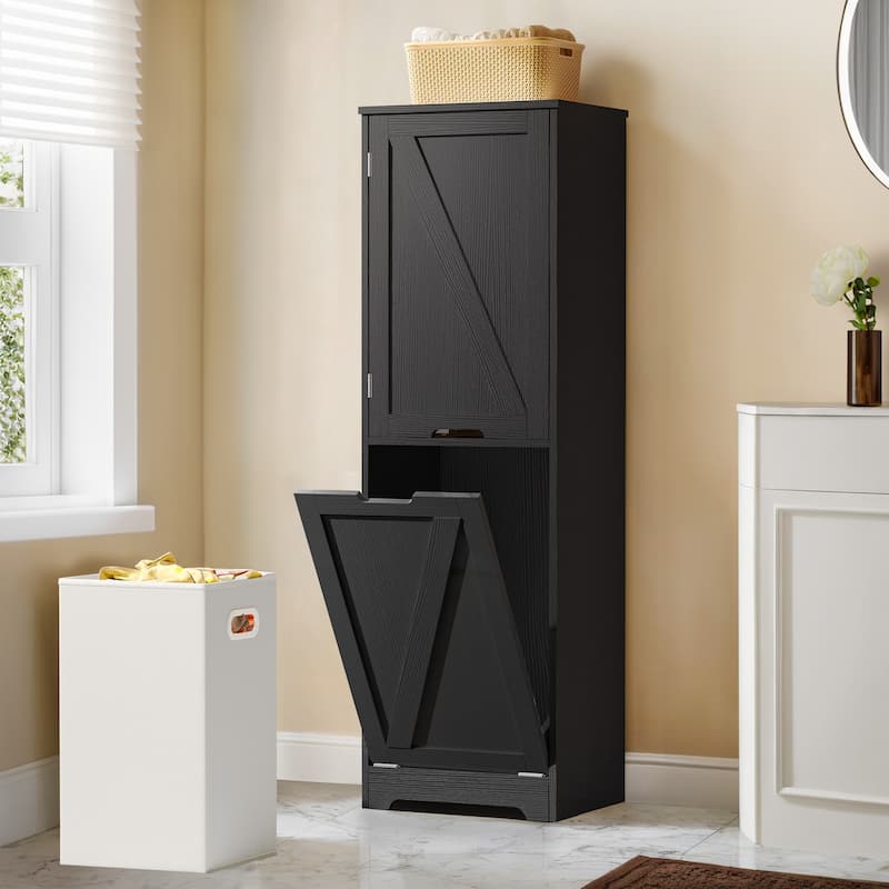 Moasis 53"H Tilt Out Laundry Hamper Bathroom Storage Cabinet with Adjustable Shelves and Basket - Black