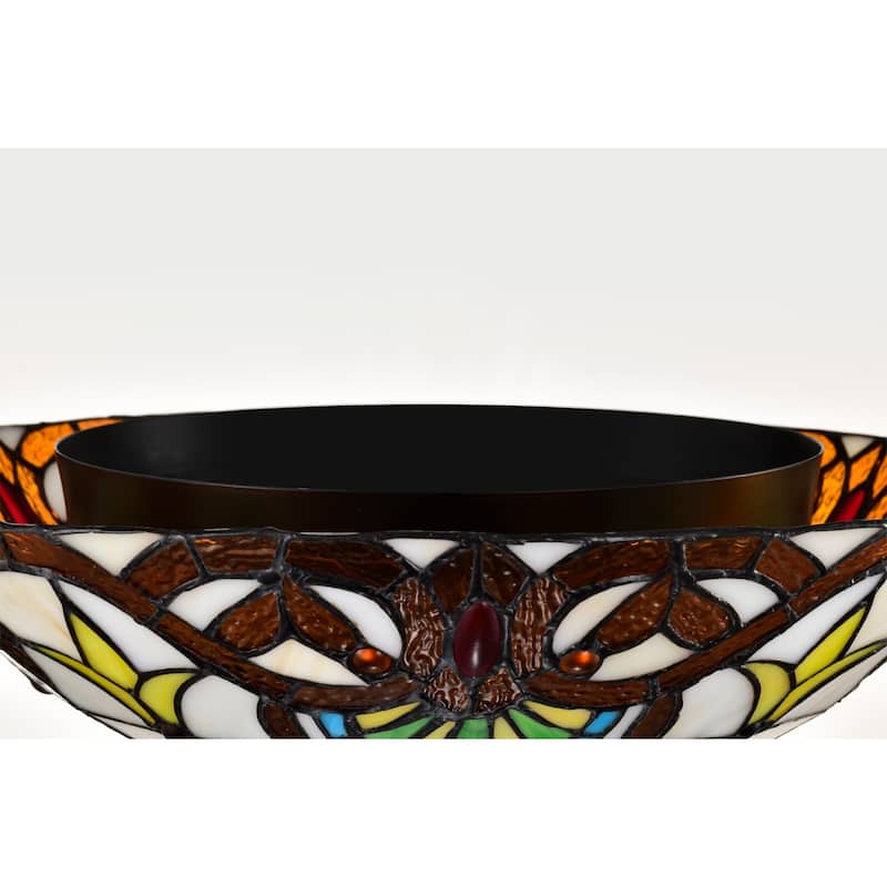 Elspeth Ivory Amber Flushmount Ceiling Lamp Tiffany Style Glass Shade - Ivory-Amber