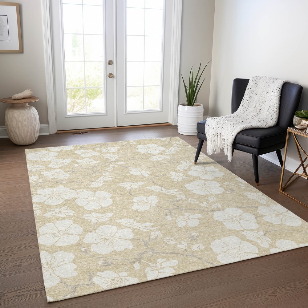 Machine Washable Indoor/ Outdoor Calm Floral Chantille Rug
