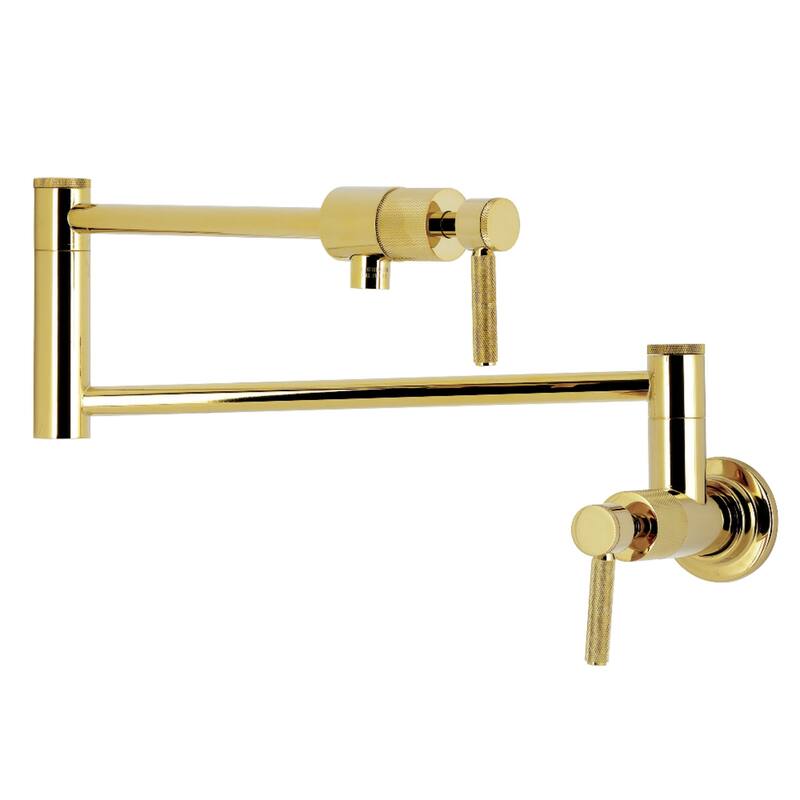 Kingston Brass Essex Double-Handle Wall-Mount Pre-Rinse Bridge Kitchen Faucet - Polished Brass