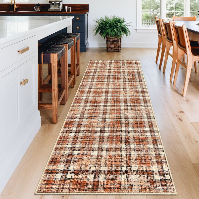 Garvee Earthy Plaid Soft Low Pile Foldable Area Rug