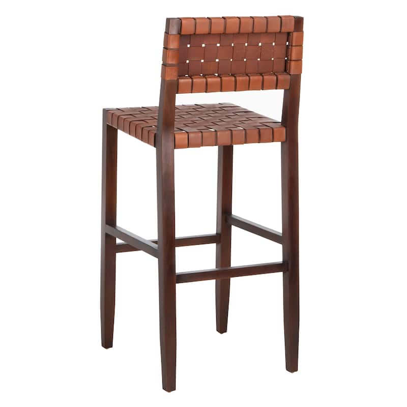 SAFAVIEH Euna 30.32 Inch Woven Leather Bar Stool - Cognac - 18" x 20" x 38" - 18Wx20Dx43H