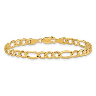 Curata 10k Yellow Gold Unisex Wide 5.35mm Semi Solid Figaro Chain Bracelet Options: 7" 8" 9"