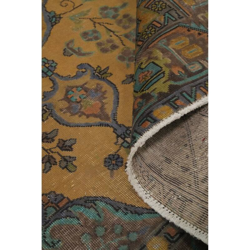 Hand Knotted Oriental 100% Wool Carpet Traditional Floral Yellow & Gold Tabriz Area Rug - 9' 6'' X 6' 7''