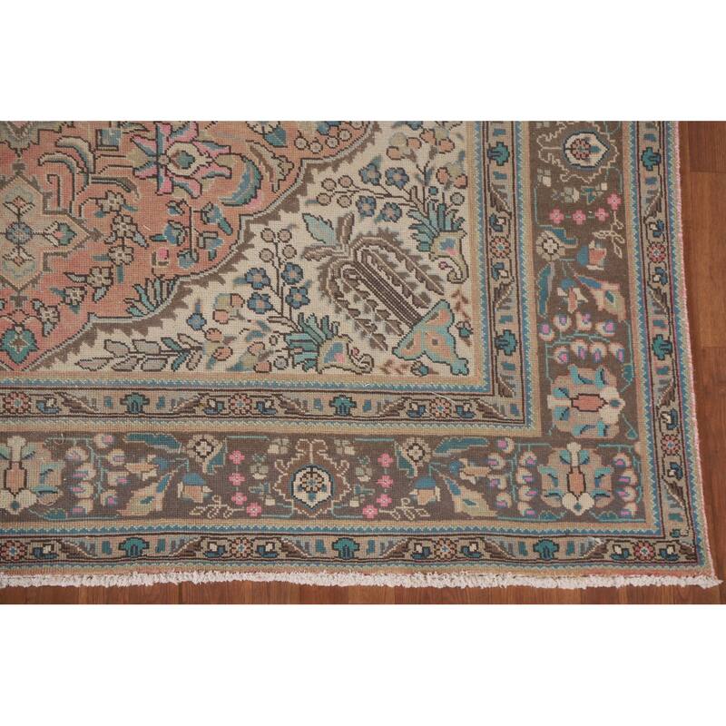 Hand Knotted Oriental 100% Wool Carpet Traditional Floral Coral Tabriz Area Rug - 11' 3'' X 8' 0''
