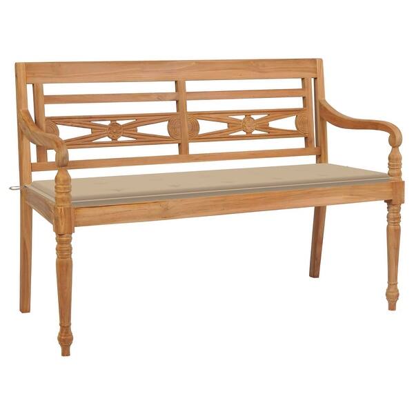 slide 2 of 10, vidaXL Batavia Bench with Beige Cushion 59.1" Solid Teak Wood
