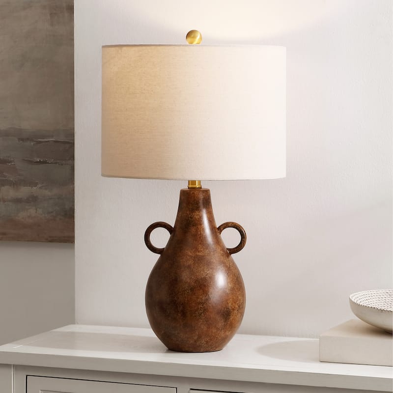 SAFAVIEH Shiloh 25-inch Ceramic Table Lamp (LED Bulb Included) - 14"W x 14"D x 25"H - Antique Brown