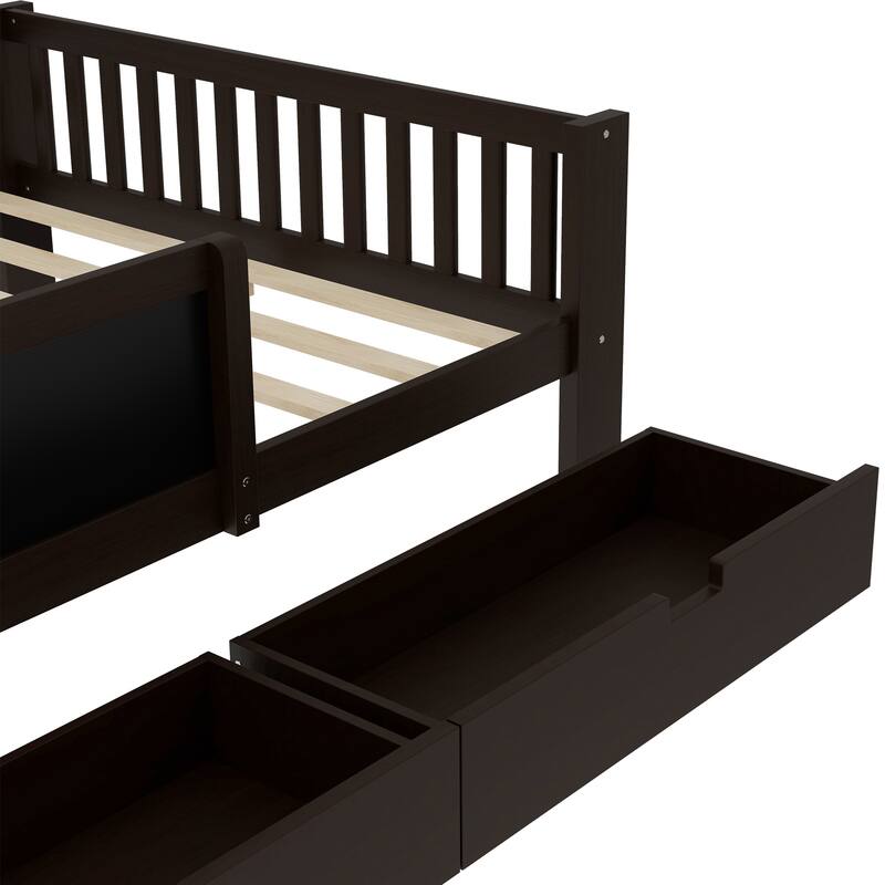 Wooden Platform Bed Frame with Storage Headboard, 2 Drawers and Chalkboard
