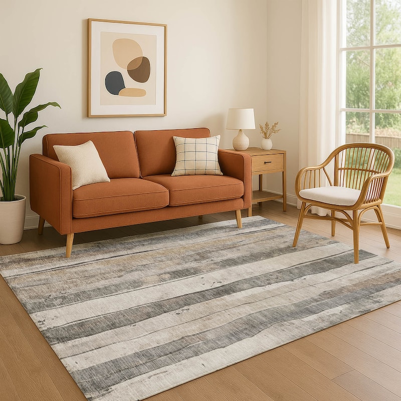 Premium Washable Super Soft Modern Stripe Mayfield Rug - Putty - 3' x 5'