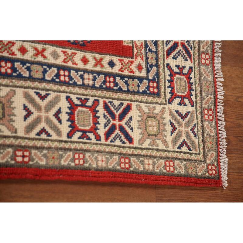 Geometric Kazak Rug Hand-Knotted Accent Wool Carpet - 3'4"x 4'9"