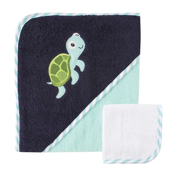 slide 1 of 1, Luvable Friends Baby Boy Cotton Hooded Towel and Washcloth, Turtle, One Size - Turtle - One Size One Size - Turtle
