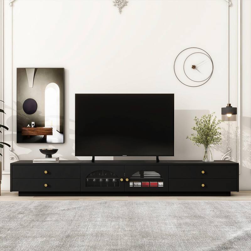 90'' Elegant Glass-Doored TV Stand with Versatile Storage