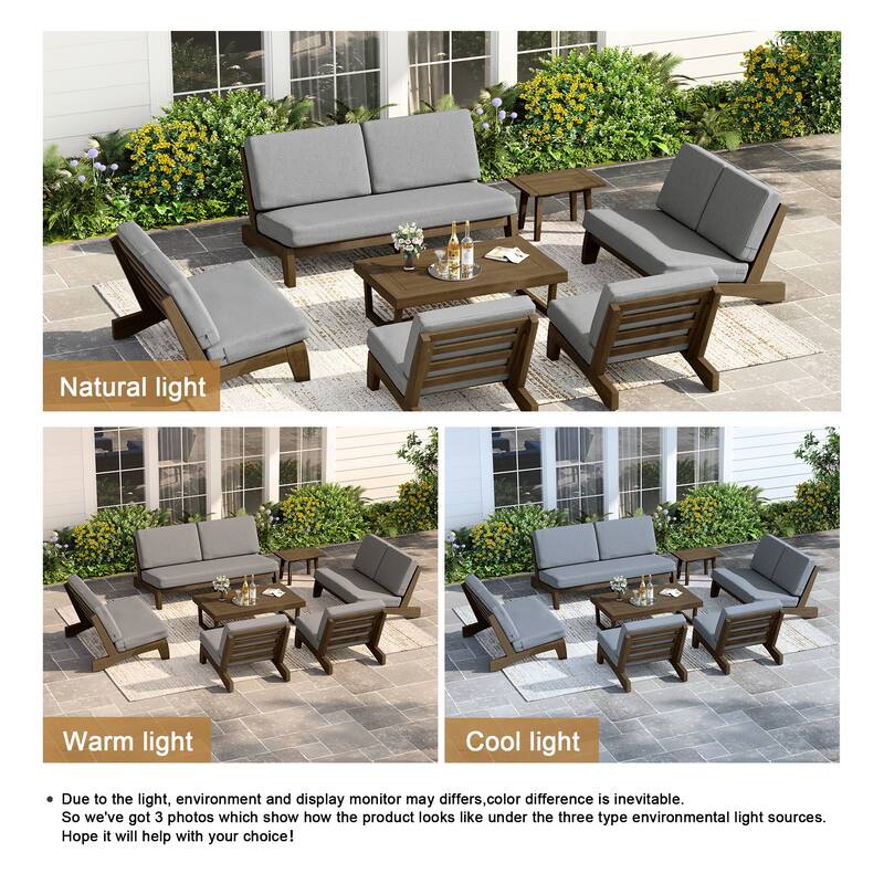 Casual Teak Wood Large 7-Piece Outdoor Patio Conversation Set