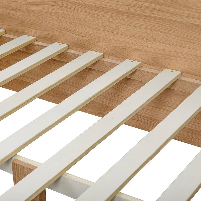 Versatile Storage Bed Frame with 6 Drawers, Shelves, Wardrobe and Side Storage, Full Size Wooden Platform Bed with L Shaped Desk