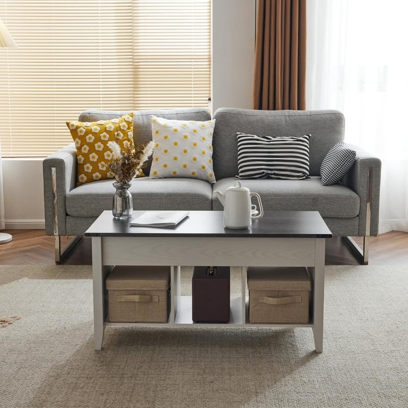 VINGLI Extensible Lift Artificial Board Black, Gray, and White Color-Blocking Coffee Table