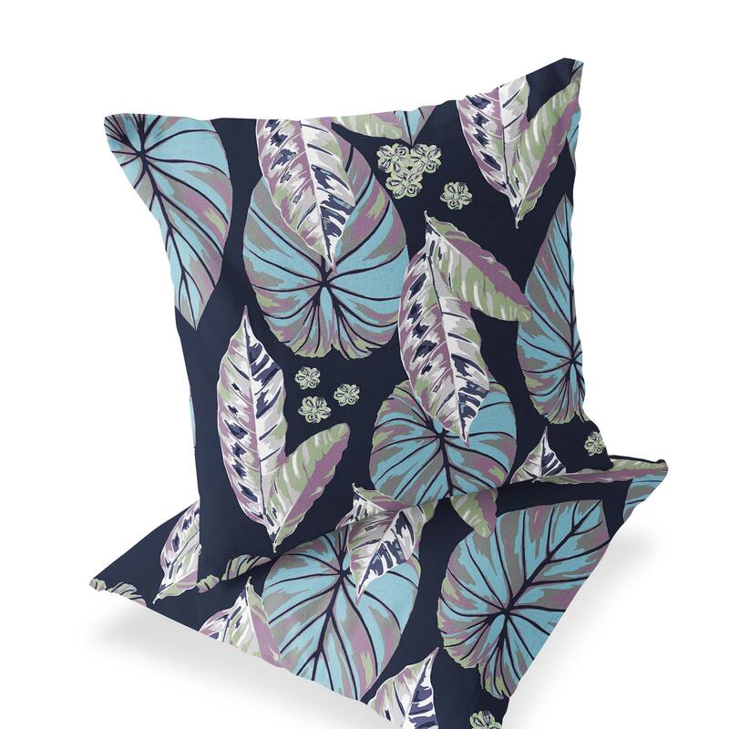 HomeRoots Set of Two 16" X 16" Blue and Purple Blown Seam Botanical Indoor Outdoor Throw Pillow - 16.00' X '16.00' X '5.00