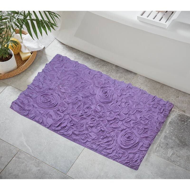 Bell Flower Bathroom Rug, Cotton Soft, Water Absorbent Bath Rug, Non Slip Shower Rug Machine Washable 24"x40" Rectangle - Purple