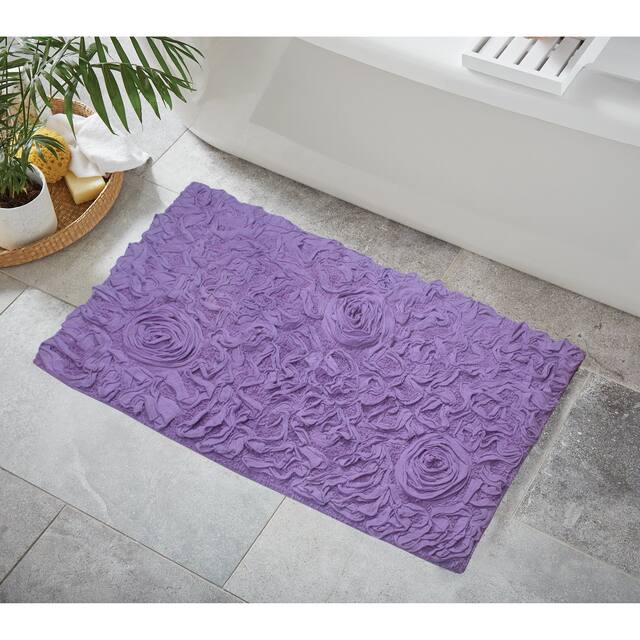 Home Weavers Bellflower Collection Absorbent Cotton Machine Washable Bath Rug