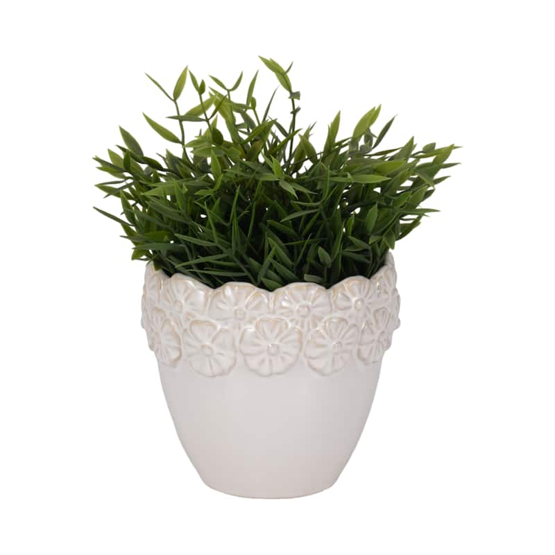 Sagebrook Home 6" Ceramic Iridescent Floral Crown Planter, Ivory