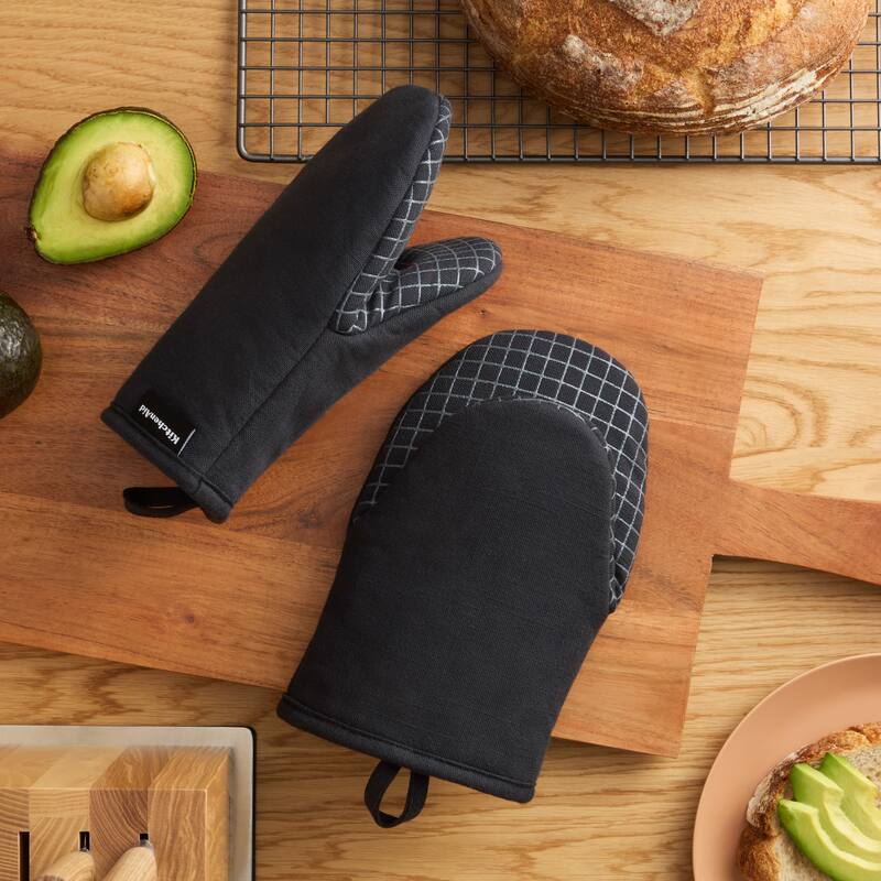 KITCHENAID Gourmet Series Gridlines Mini Oven Mitts 2-Pack Set, Heat Resistant up to 600°F, Soft Silicone Grip, Magnetic Cuff