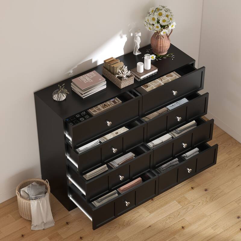 8 Drawer White Dresser, Modern Wood Storage Cabinet with Wide Top, Bedroom Chest Organizer