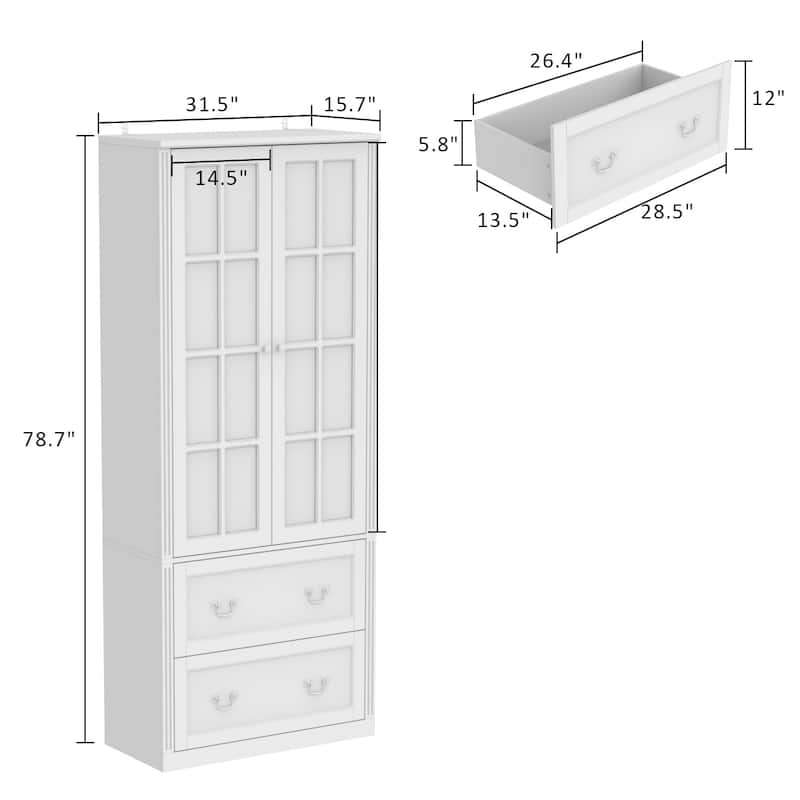 China Cabinet Tempered Glass Doors Storage Cabinet White Tall Bookcase