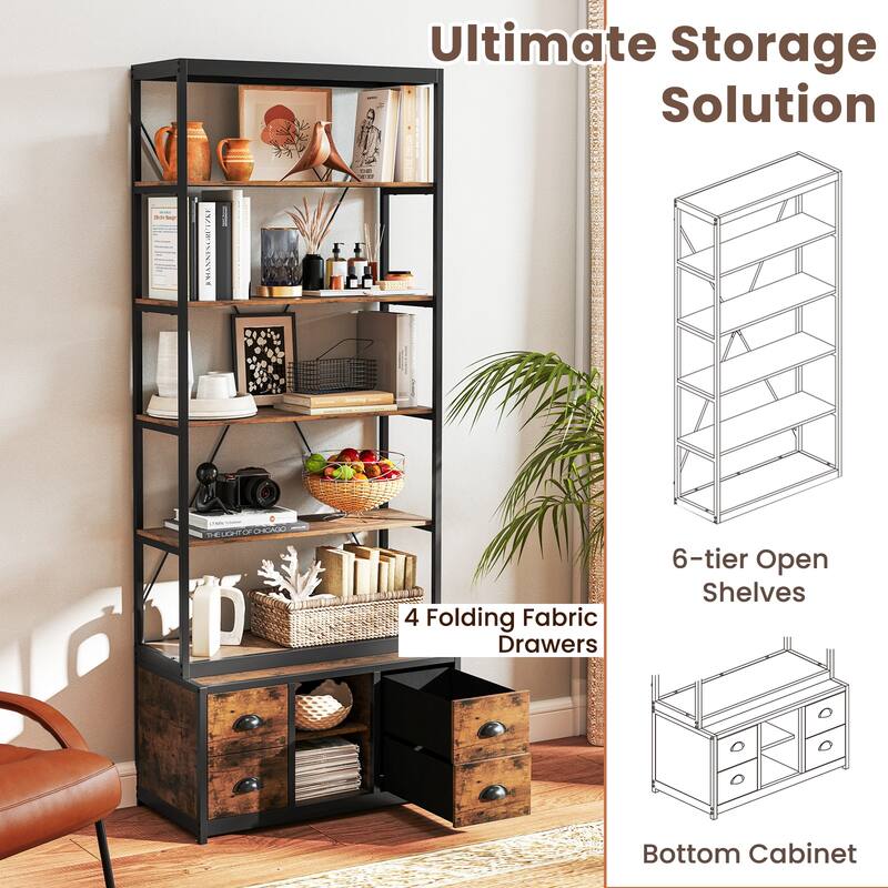 Gymax 2PCS 8-tier Bookshelf 79'' Freestanding Bookcase w/ 4 Fabric