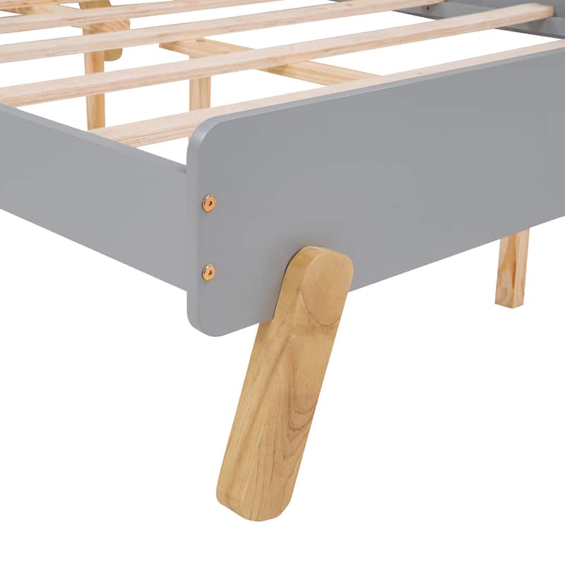 Wooden Platform Bed With Curved Headboard,Full Size Bed With Shelf