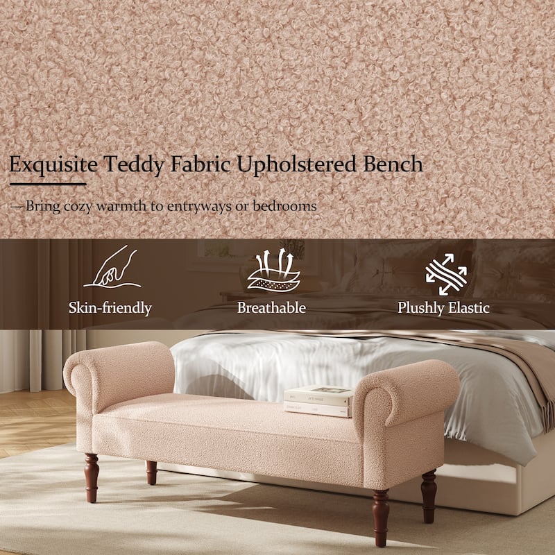 Christopher Knight Home - Elric Teddy Upholstered Bench with Rolled Arms and Solid Wood Legs