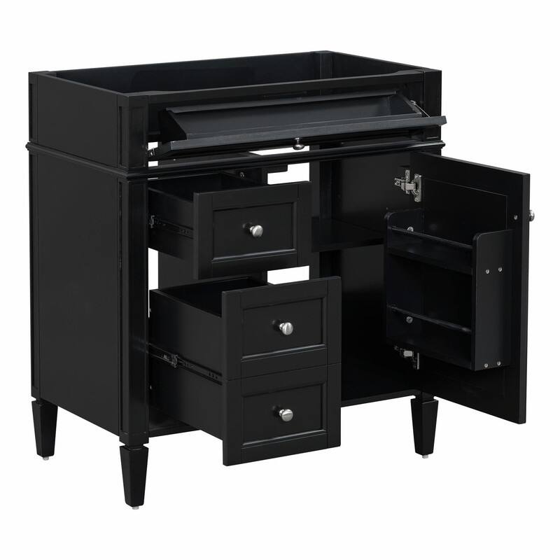 30'' Modern Bathroom Vanity with Top Sink, 2 Drawers and Tip-out Drawer - Without sink - Black