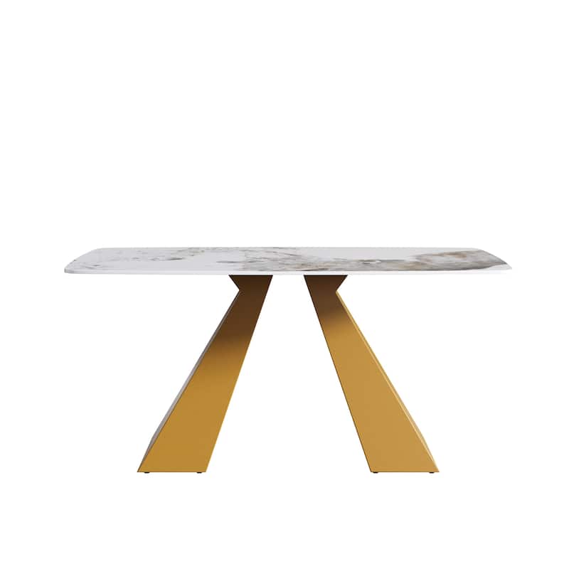 63"Modern artificial stone pandora white curved metal leg dining table -6 people