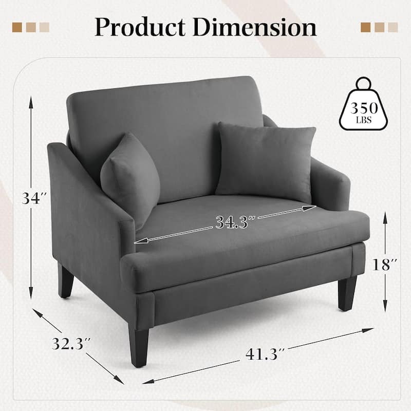 Bezseller Modern Oversized Accent Chair, 33.5'' Wide Seat Upholstered Armchair with Wood Legs and 2 Pillows
