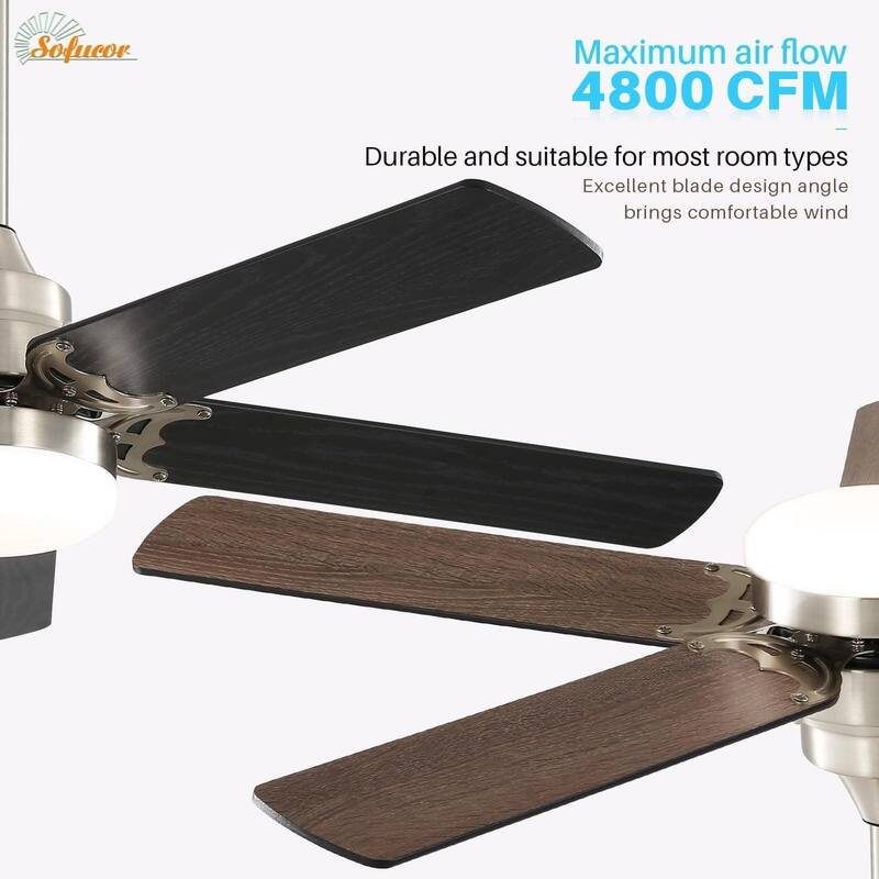 42" Plywood Blades Ceiling Fan with LED light and Remote, Flush Mount and Downrod Mount