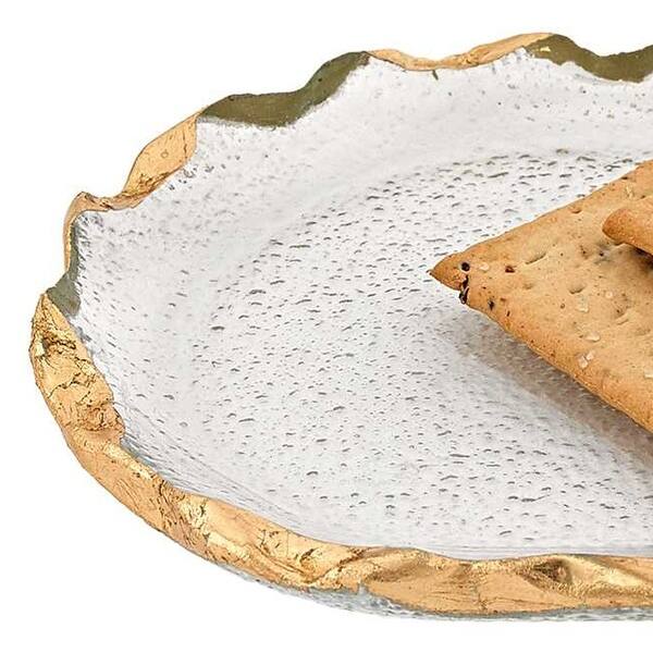 14 Glass Oval Edge Gold Leaf Platter 14 Glass Oval Edge Gold Leaf Platter