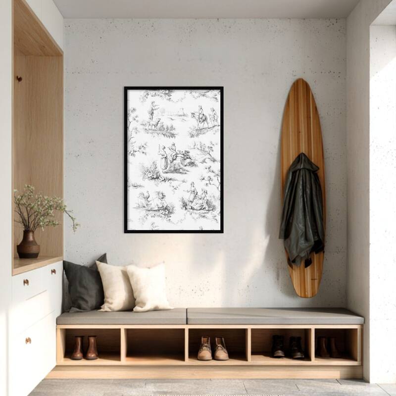 Amanti Art Framed Fabric Pinboard Toile Design in Grey by Baxter Mill Archive Printed Bulletin Board