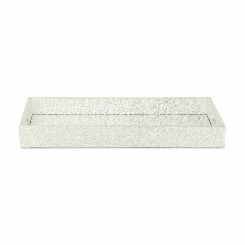 HomeRoots 16" Silver Rectangular Wood Handmade Tray With Handles