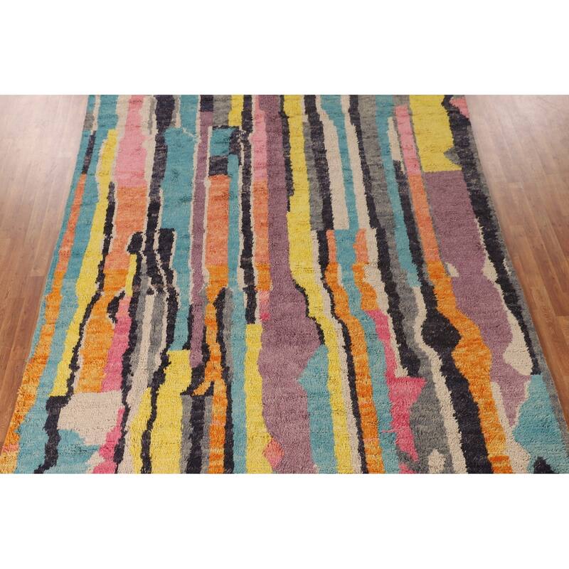 Multicolor Moroccan Oriental Area Rug Handmade Wool Carpet - 8'10" x 13'0"