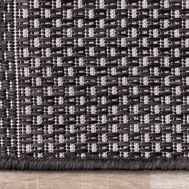 Jackson Collection - Grey/ Black Striped Indoor/Outdoor Rug