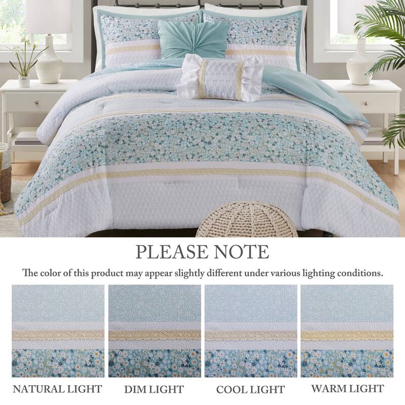 Madison Park Evian 5 Piece Seersucker Comforter Set with Throw Pillows