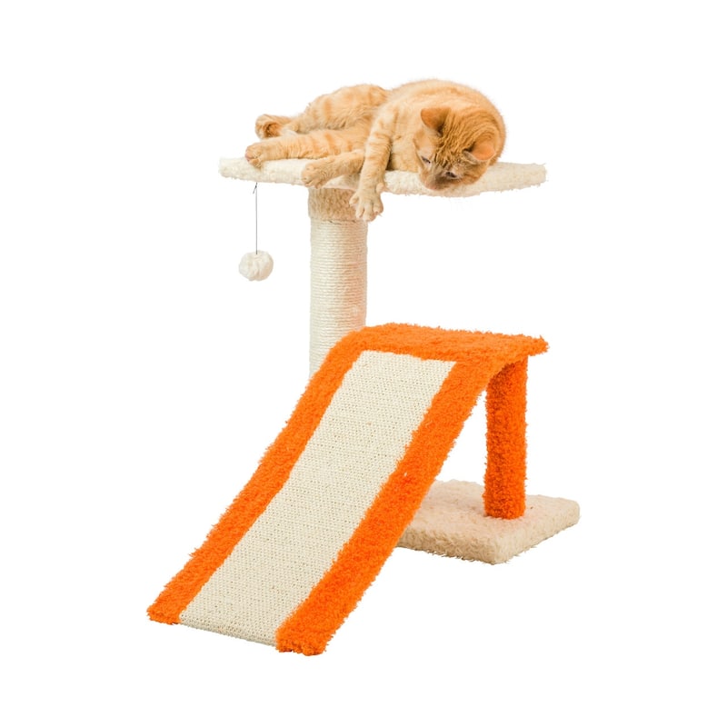 Two-Level Platform Real Wood Scratcher W Sisal Carpet Ramp - 21"(L) x 19"(W) x 27"(H)
