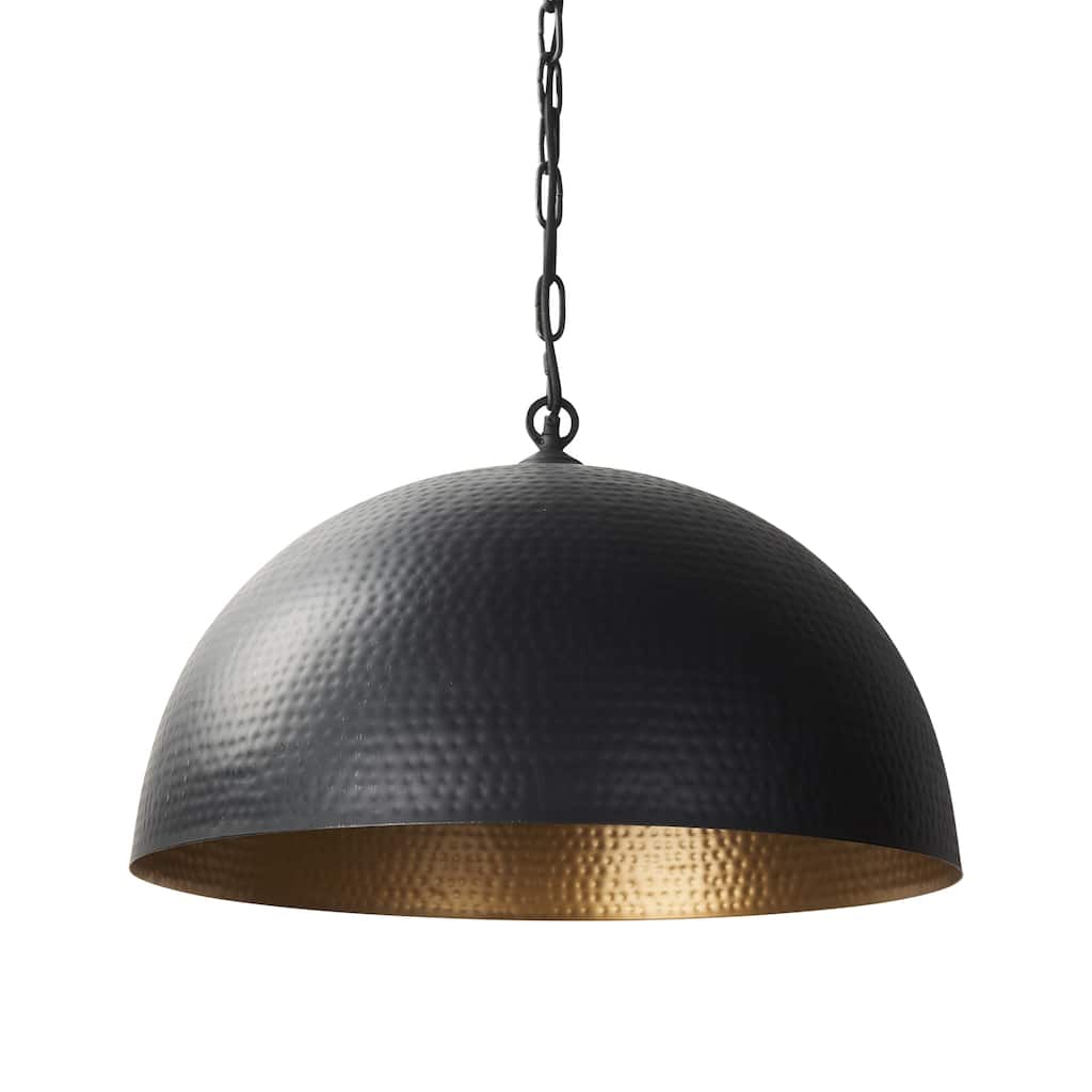 Karina Matte Black and Gold Hammered Metal Dome Pendant Light