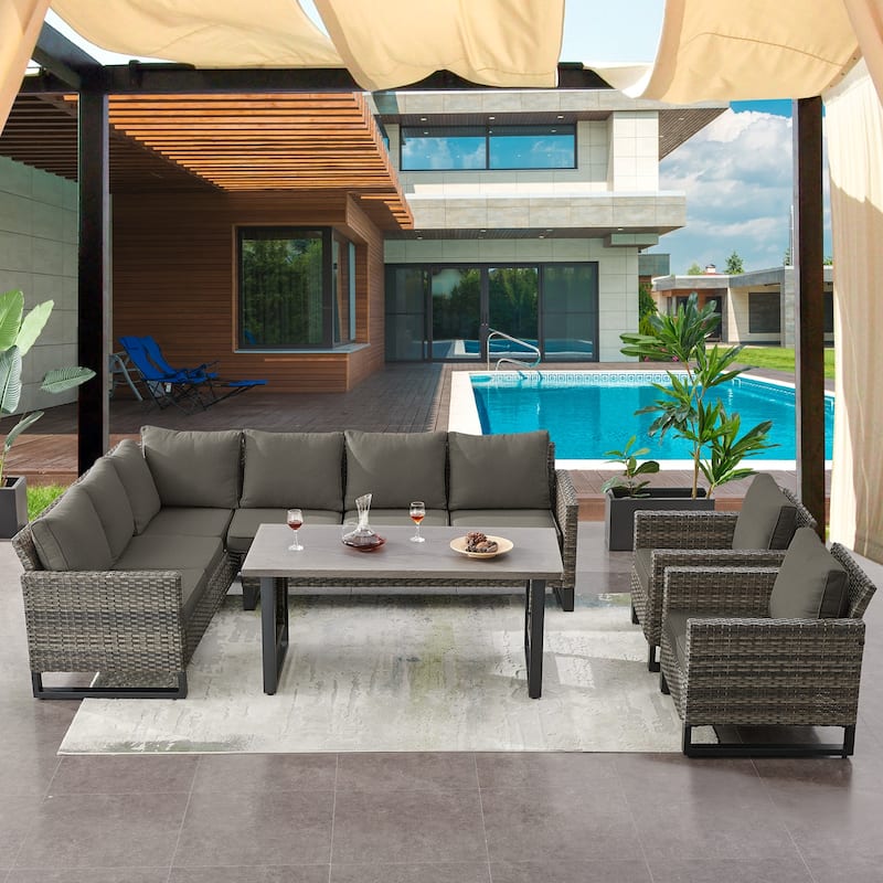 Outdoor Chairs with Sectional Sofa Table - Grey - Grey