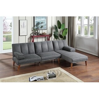Blue Grey Polyfiber Sectional Sofa Set with Adjustable Chaise and Solid ...