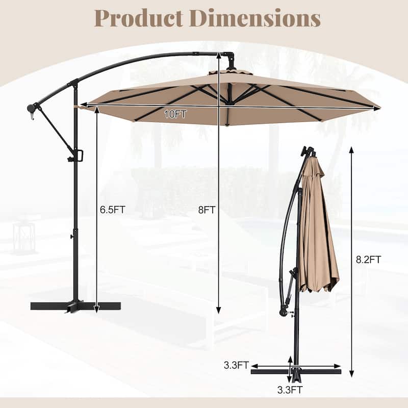 Gymax 10 FT Patio Offset Umbrella w/ X-shaped Base Infinite Tile &