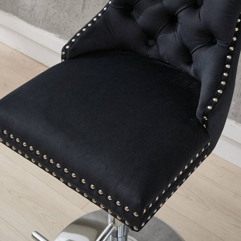 GDF Studio - Modern Adjustable Swivel Velvet Barstools with Chrome Base, Tufted Buttons & Diamond Pleating (Set of 2)